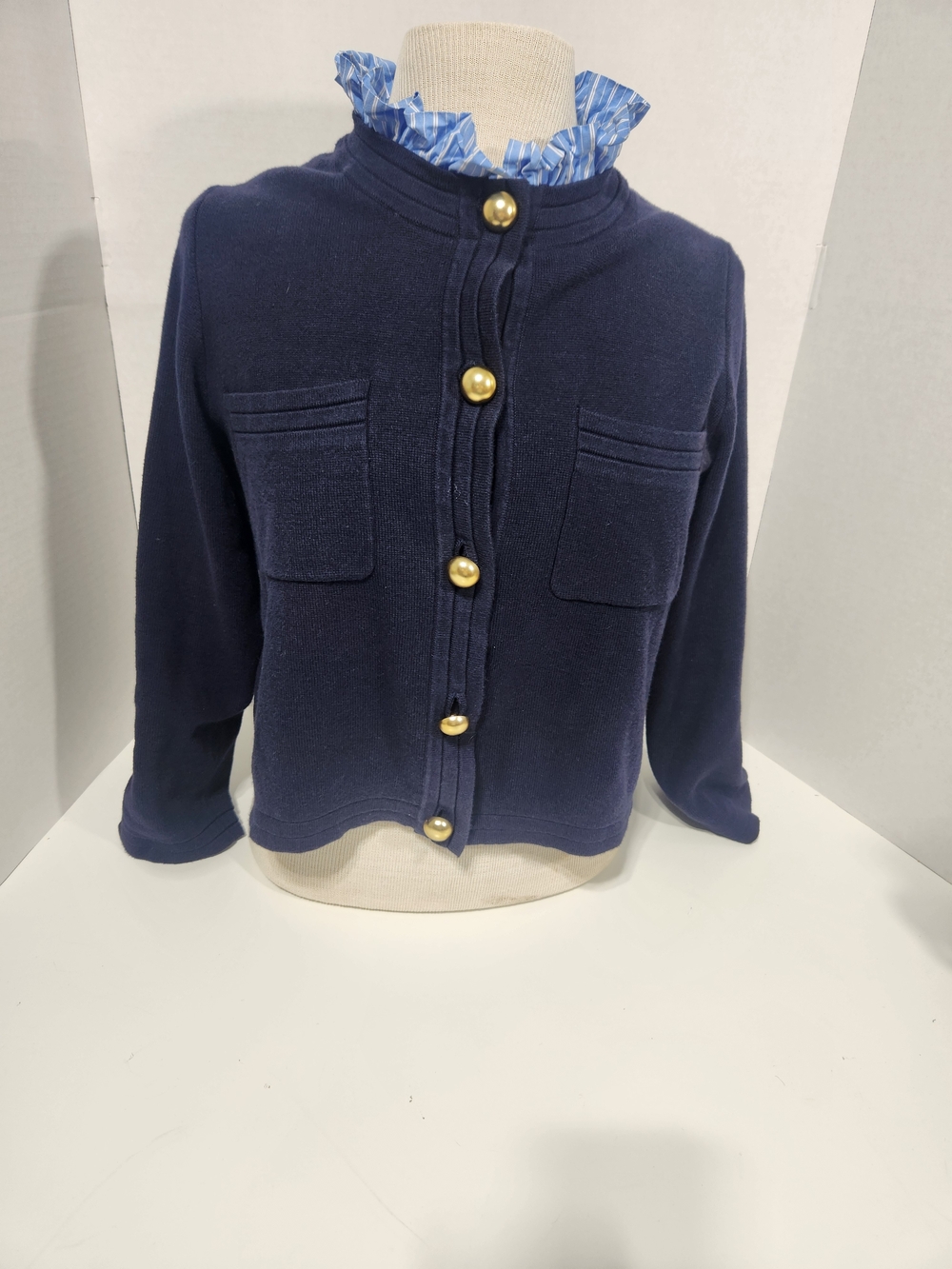 Classic Navy Knit Cardigan with Gold Buttons